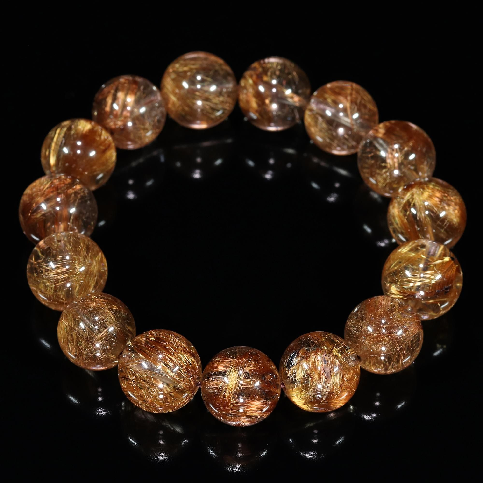 高品質】タイチンタイガールチルクォーツ 14mm～14.5mm玉 ブレスレット