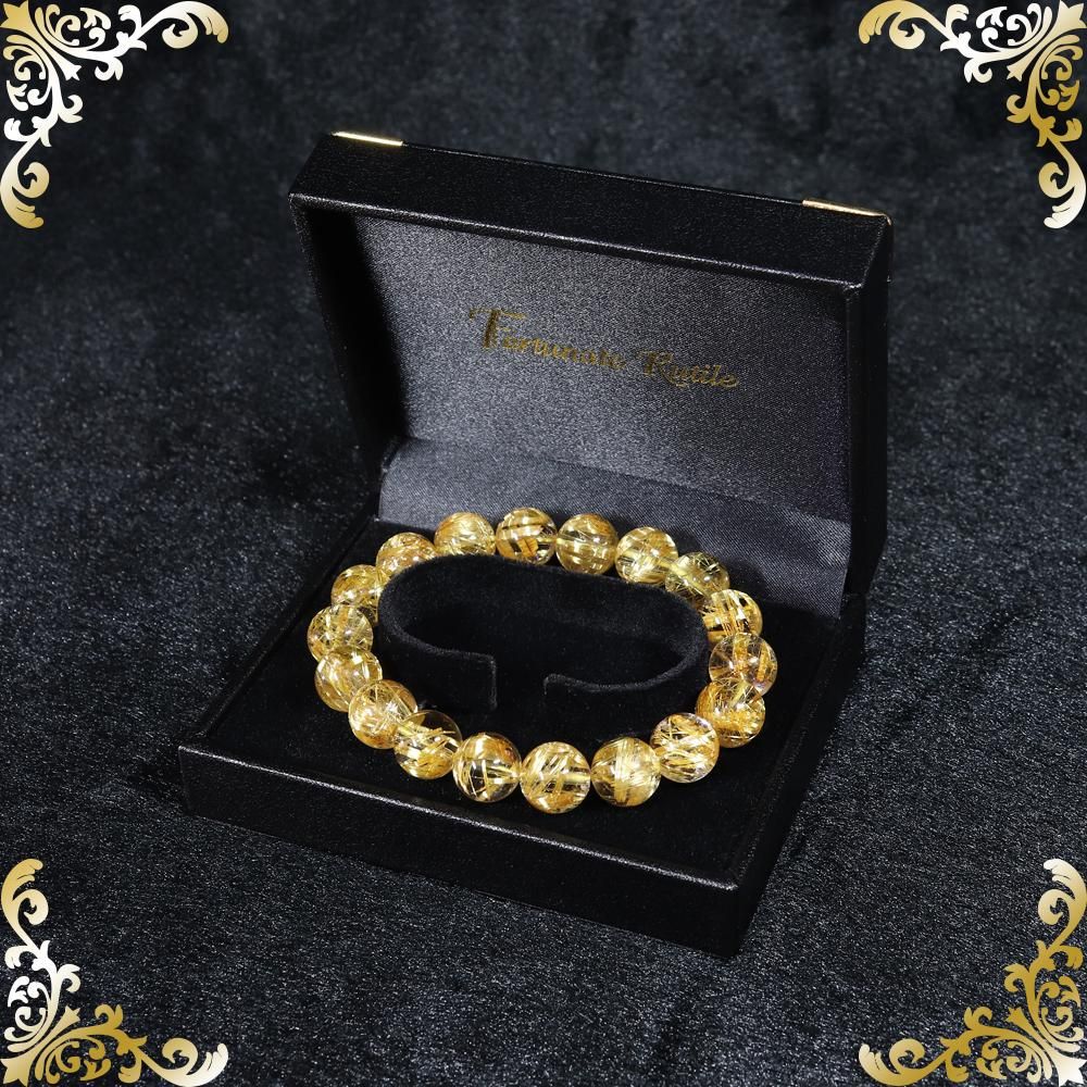 プレミアムタイチンルチルクォーツ 11.5mm玉ブレスレット(型番pfr094