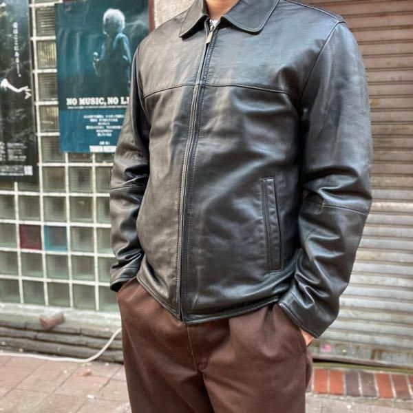 90s PERRY ELLIS Tバックジャケット | 黒ラムレザー - 札幌 ビンテージ