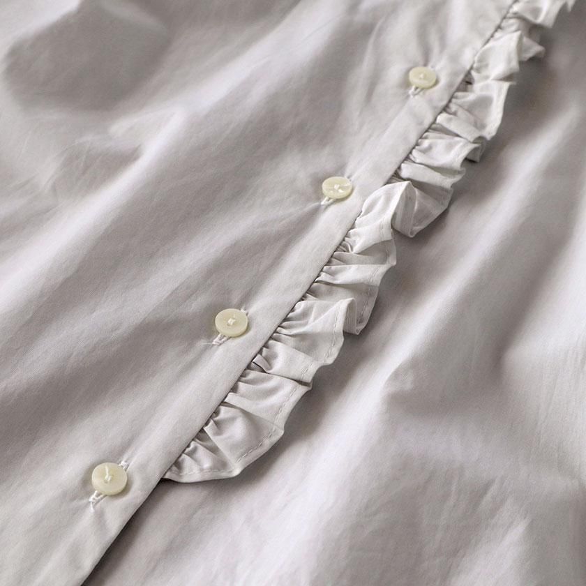 STAMP AND DIARY 100/1高密度ブロード ノーカラーフリルブラウス の