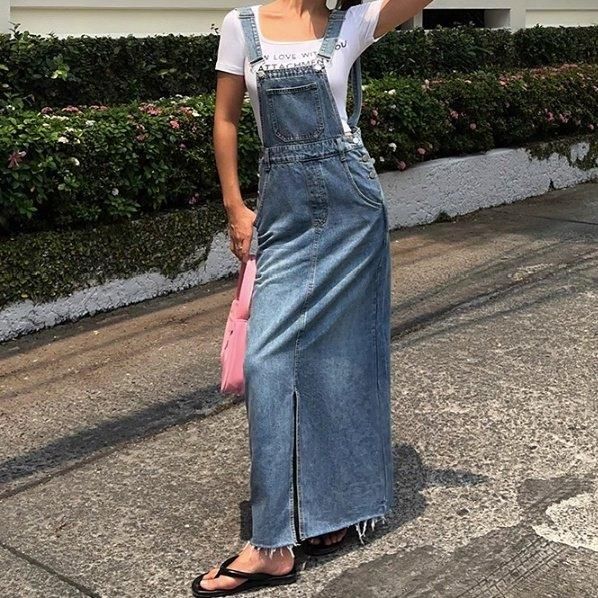 大特価】ブルー ウォッシュ加工 デニムオーバーオール ジャンパー