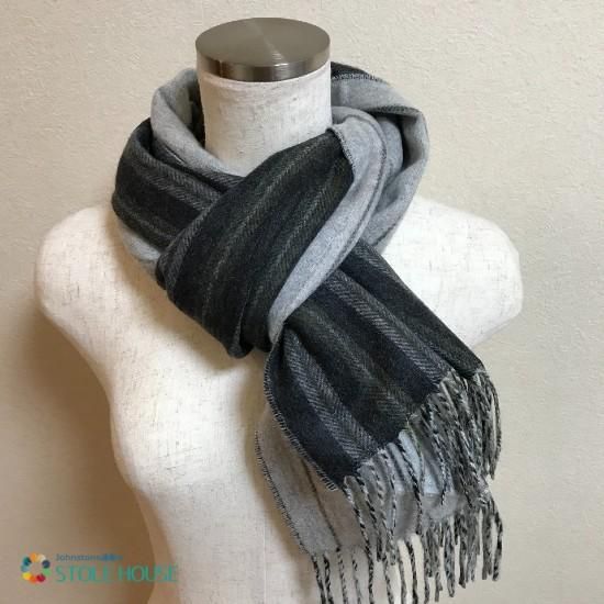ジョンストンズ（johnstons）カシミアリバーシブルマフラー ストライプ