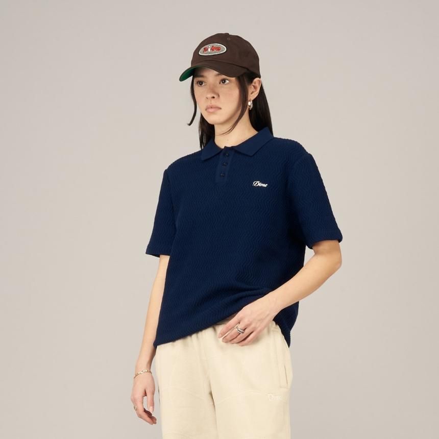 Dime Wave Cable Knit Polo / NAVY (ダイム 半袖ポロシャツ/ニット