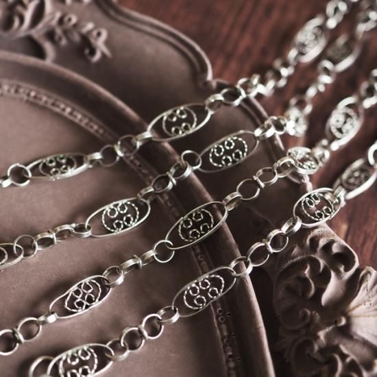 フランス製 アンティークシルバー フィリグリーチェーンネックレス