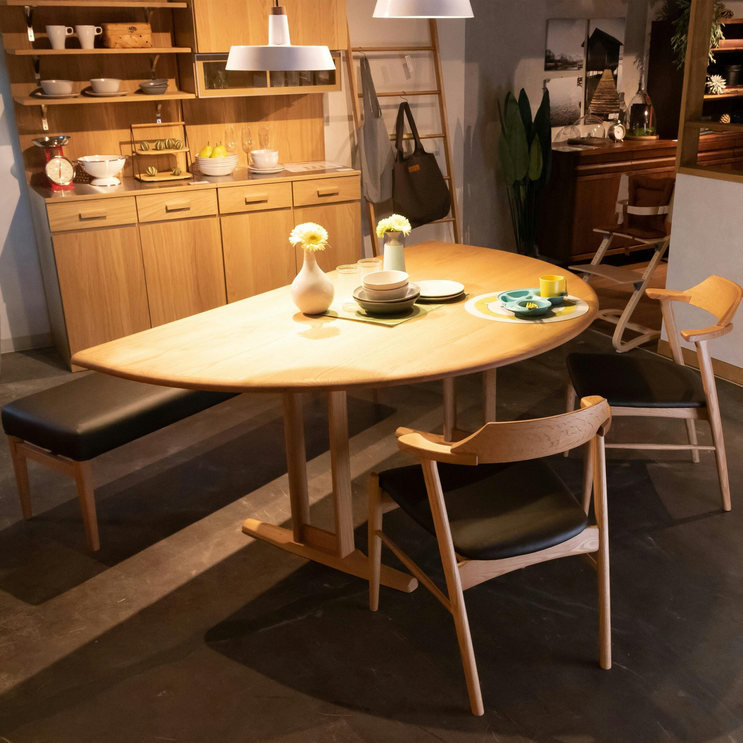 筑波産商 アルボル YUME2 180×110 半円 ダイニングテーブルT ブラウン