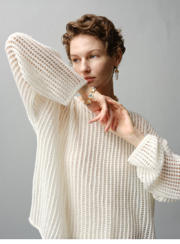 Infftru Sheer Knit Cardigan - Women's Designer Classic Loose Fit