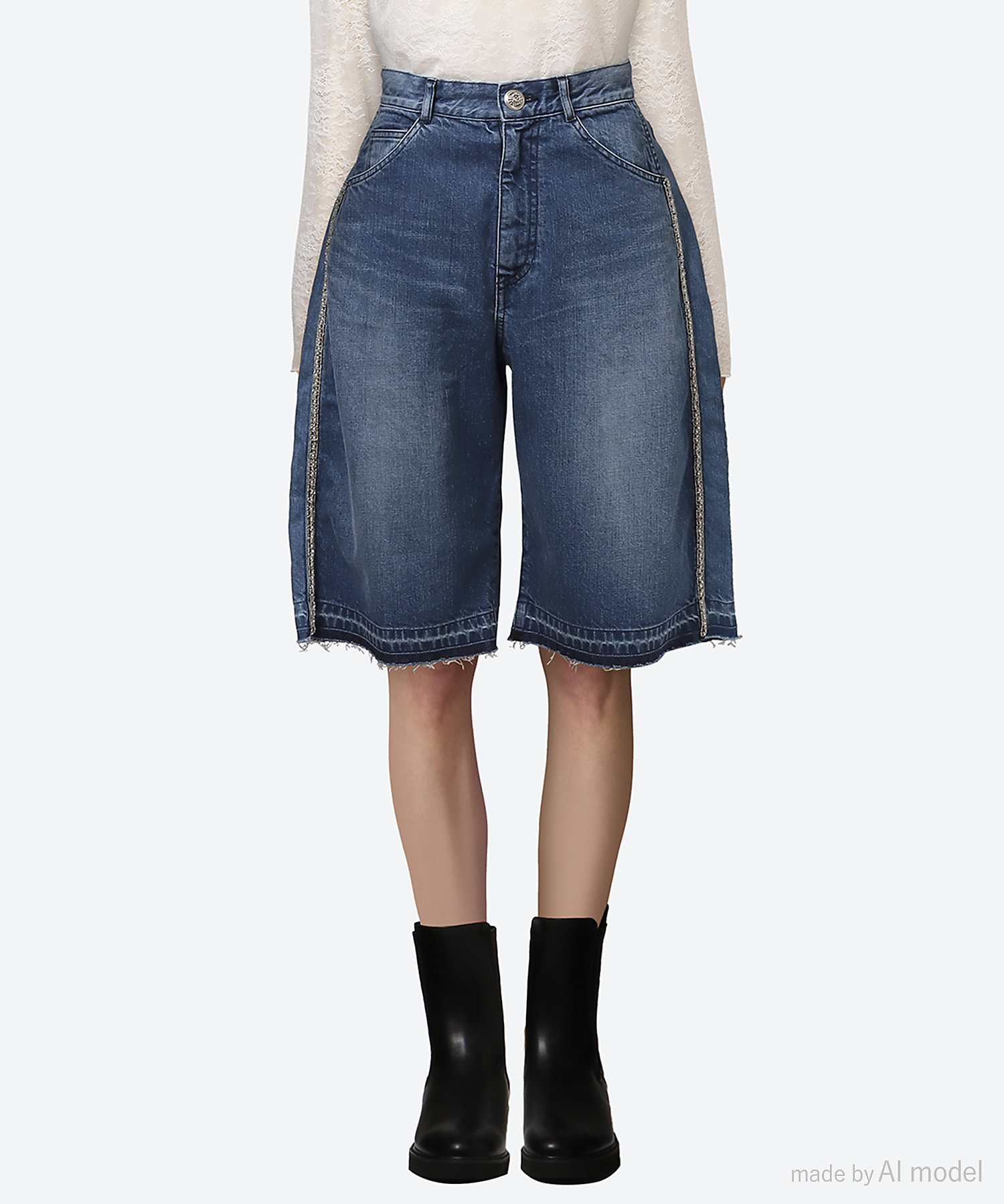 12oz denimhalf pants （with bijou