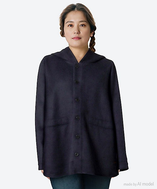 ウールレーヨンダブルフェイスフーディコート 46140054