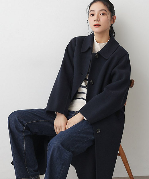 洗える】ウール混リバーメルトンロングコート（2002535852