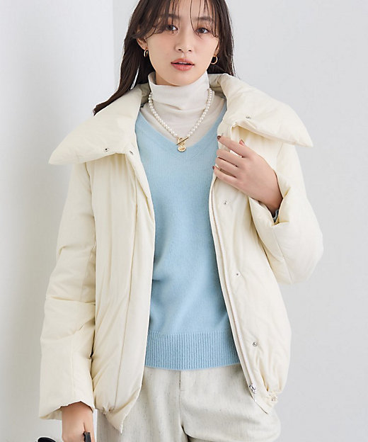 撥水／洗える／デザイン衿】ステッチレス ショートダウンコート