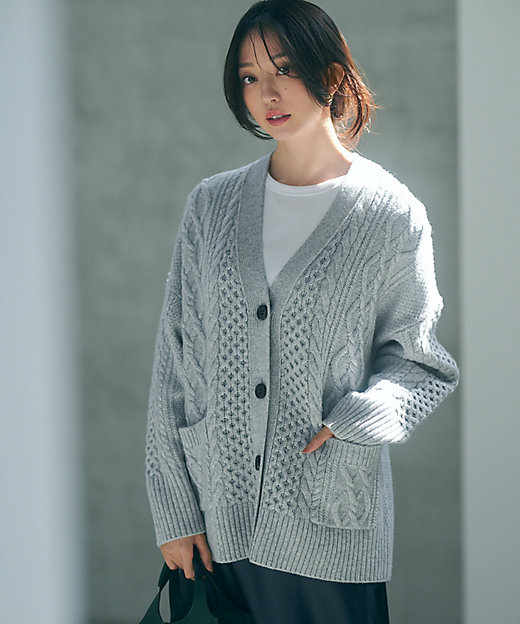 洗える】ウールカシミヤ アランパターン カーディガン