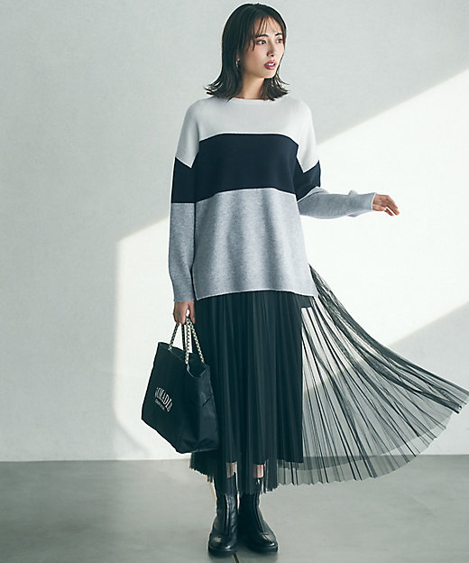 洗える】ウールカシミヤ カラーブロック ニット（KRWWSW0651