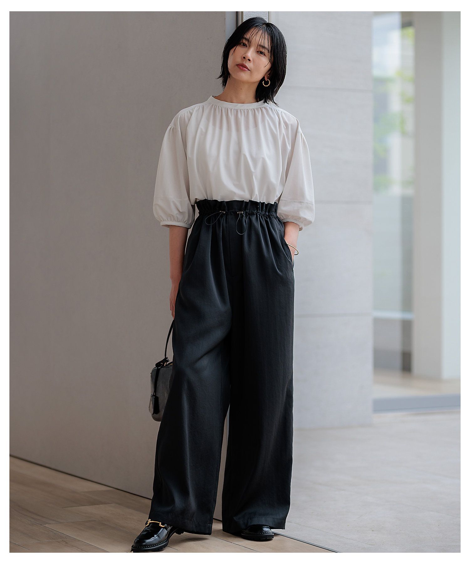 接触冷感／洗える】ヴィンテージソフトサテン サスペンダー パンツ