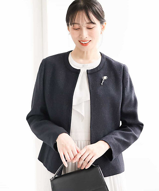 ノーカラーラメツイードジャケット／セットアップ対応／洗える | MK