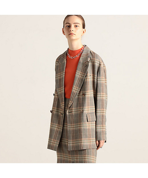 レーヨンリネンチェック ダブルブレストジャケット | maison