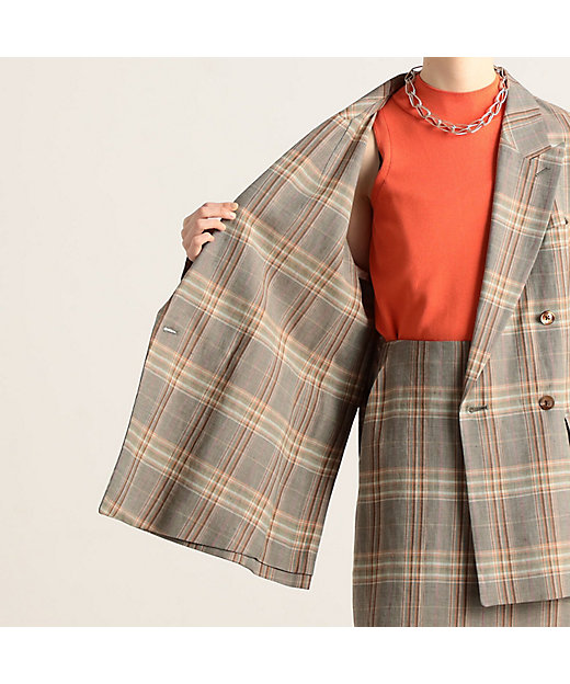 レーヨンリネンチェック ダブルブレストジャケット | maison