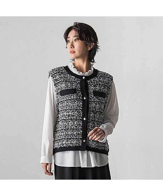大きいサイズ】ファンシーツイードニットジレ | la.f（Women/大きい
