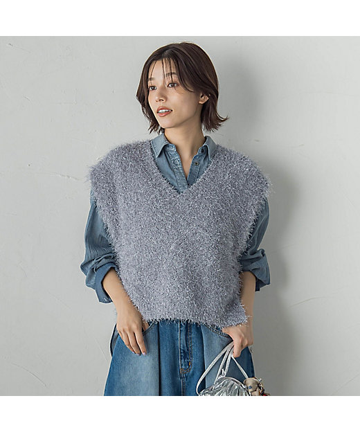 ラメフェザーニットベスト≪手洗い可能≫ | Droite lautreamont (Women