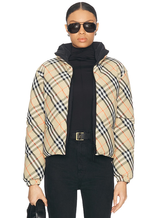 Burberry Reversible Puffer Jacket in Sand IP Check | FWRD