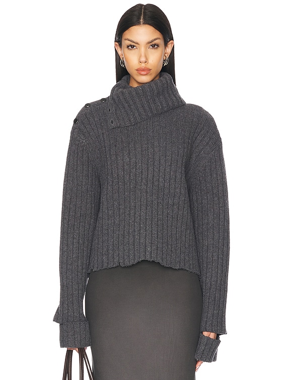 Helmut Lang Cut Out Sleeve Sweater in Charcoal Melange | FWRD
