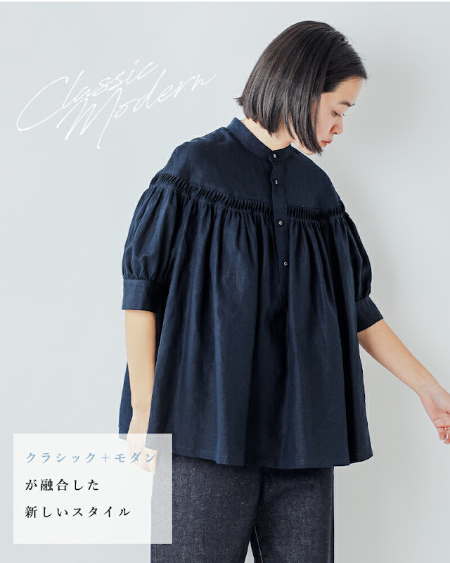 Scye サイ リネン タックブラウス 半袖 60/1Linen Cambric Tucked