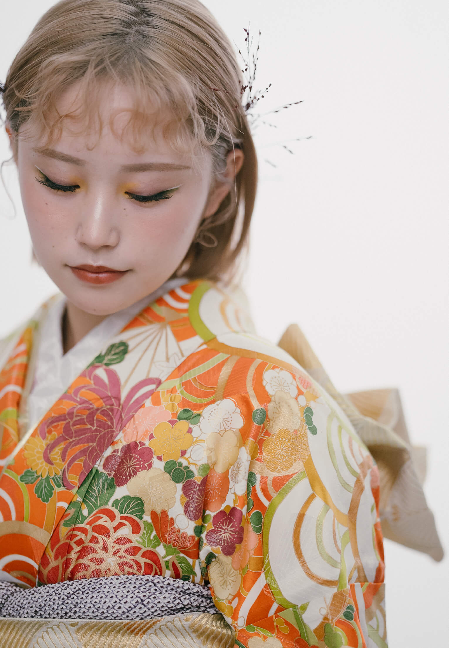 アンティークヴィンテージ振袖 鶴と雲 青海波文様リメイク 幸せの鶴と