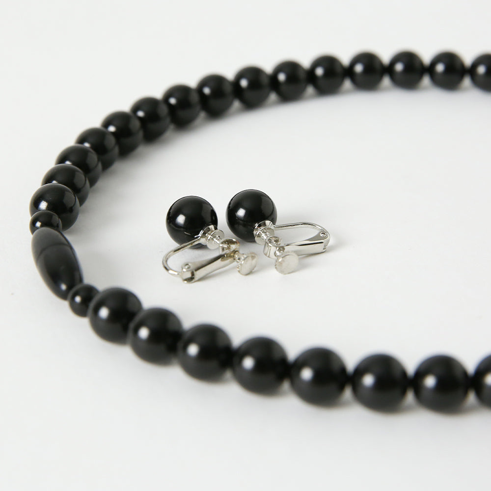 天然10mmジェット ネックレス&イヤリング(ピアス) 2点セット