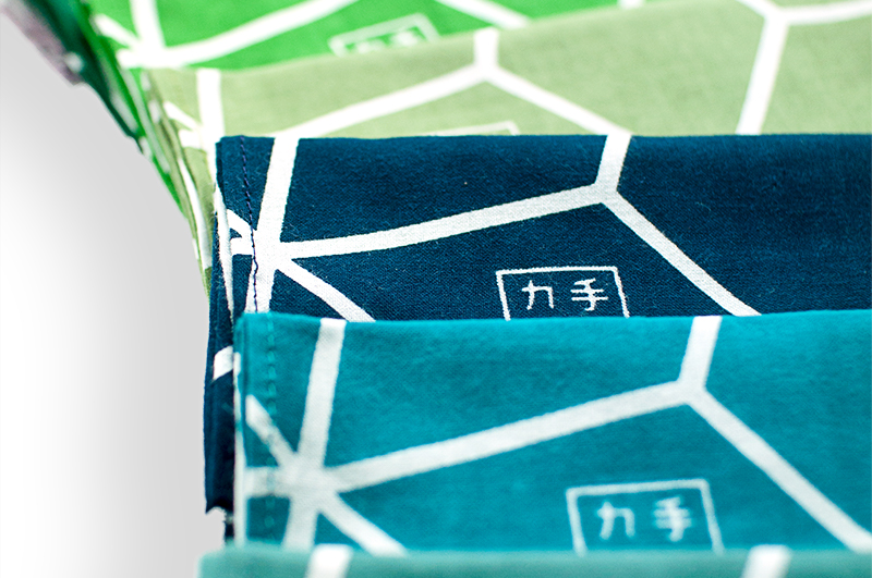 四角柄フチ縫いあり 3枚組【青系色】千草鼠・孔雀青・鉄紺 | 本染め