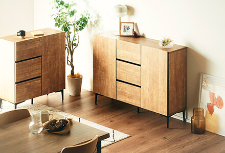 大川家具】引き出し付キャビネット 80cm幅 ラルゴ ナチュラル/ブラウン