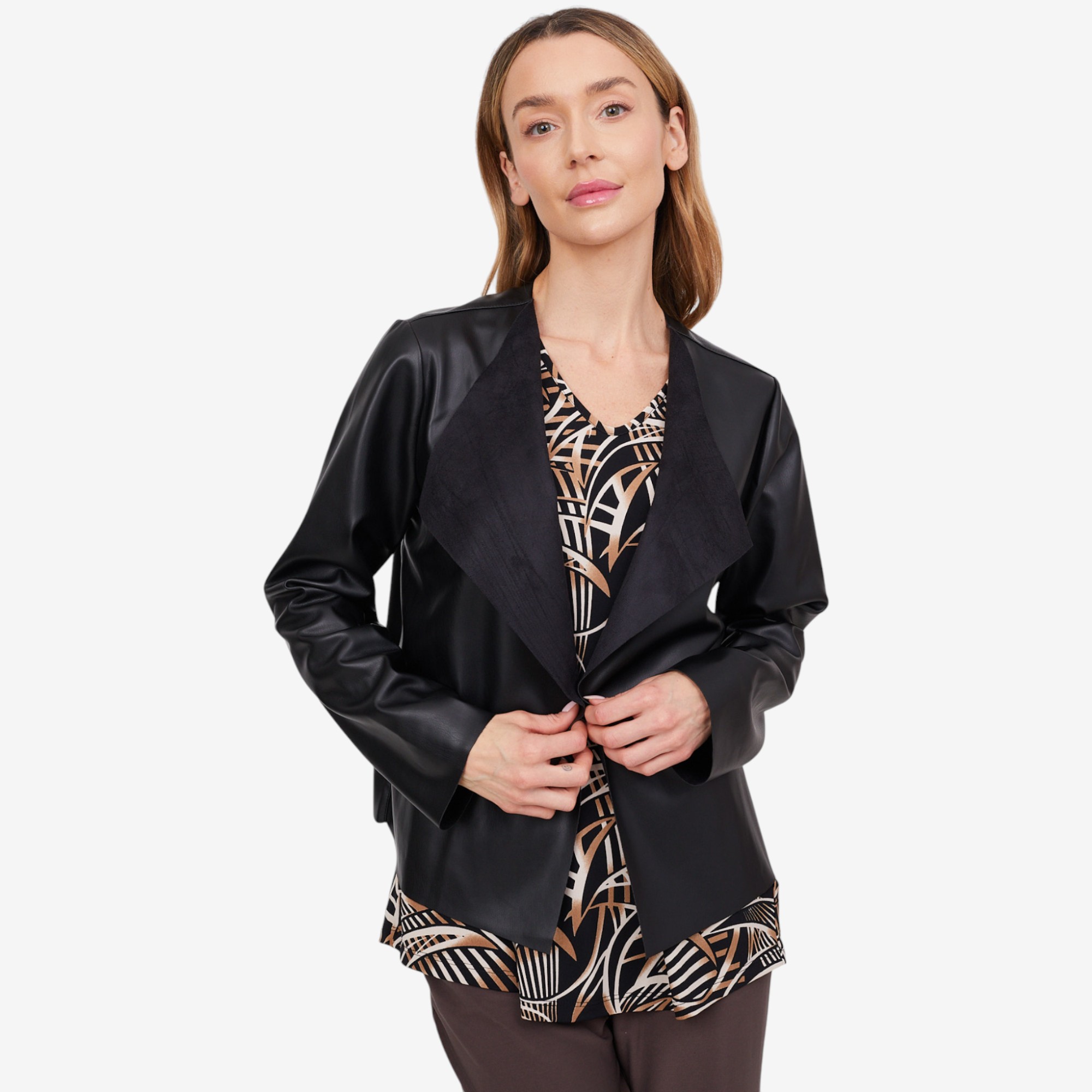 Kim & Co. Soft Vegan Leather Long Sleeve Edge to Edge Jacket - TSC.ca