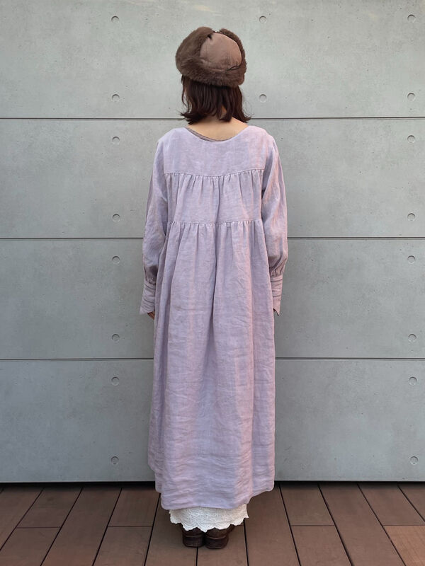 立川店/EC限定】リネンハンドカバーギャザーワンピース（ブラック