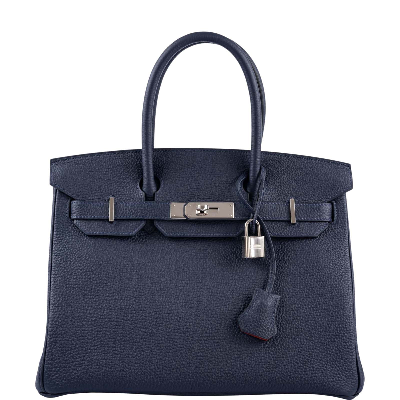 Hermès Birkin 30 Verso Blue Nuit and Orange Poppy Togo Palladium