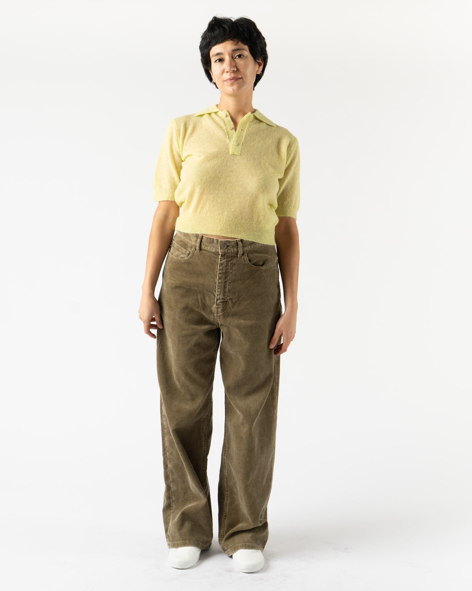 Auralee Pigment Dye Finx Corduroy Wide 5P Pants in Olive Brown