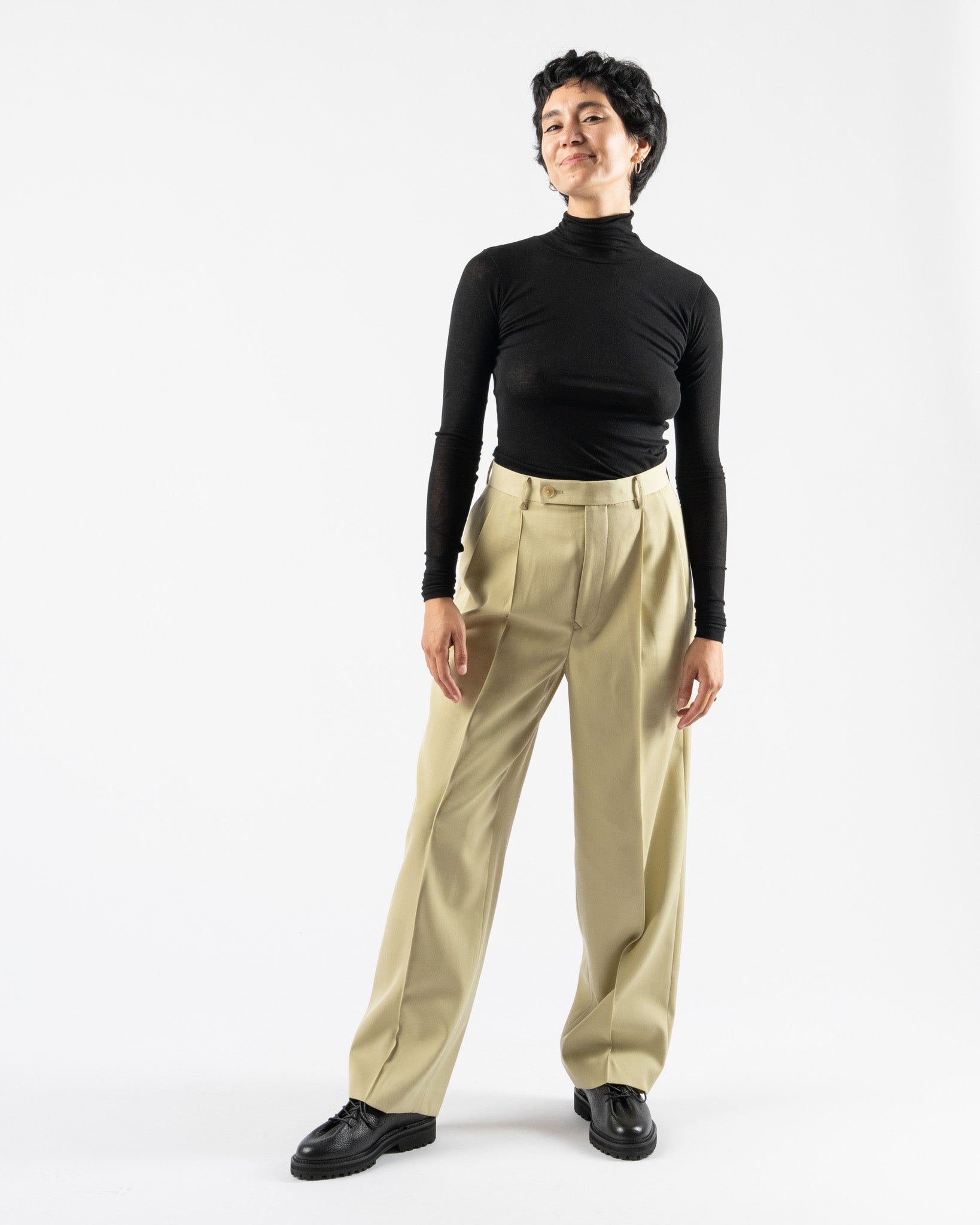Auralee Light Wool Max Gabardine Slacks in Light Khaki Curated at