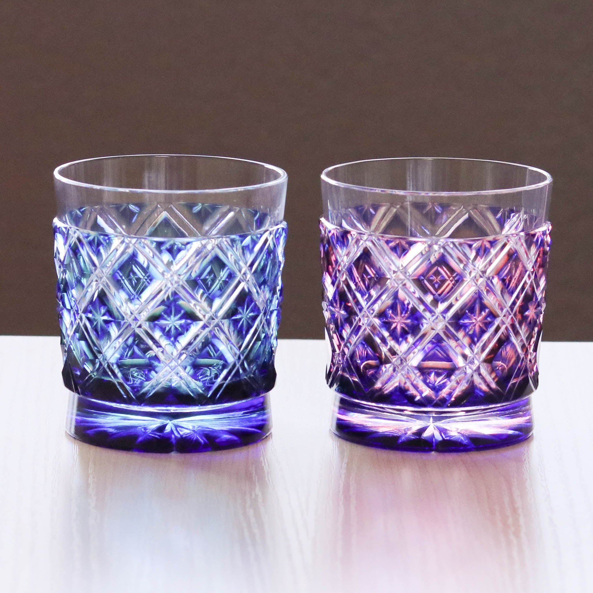 薩摩切子 オールドグラス | 二重被せ格子 | 紅藤 べにふじ |