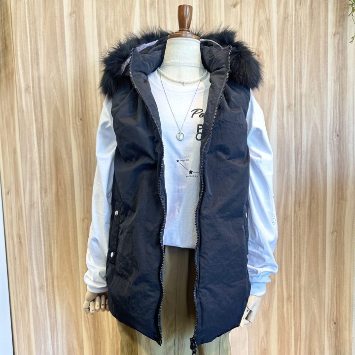 レディース】フォックスファー付きダウンベスト Black（SX39