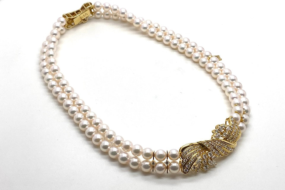 MIKIMOTO【ミキモト】 K18ダイヤモンド アコヤパールネックレス (NO