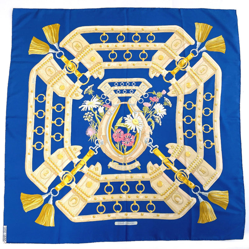 HERMES scarf Carre 90 AUX CHAMPS Field silk blue Women Second hand