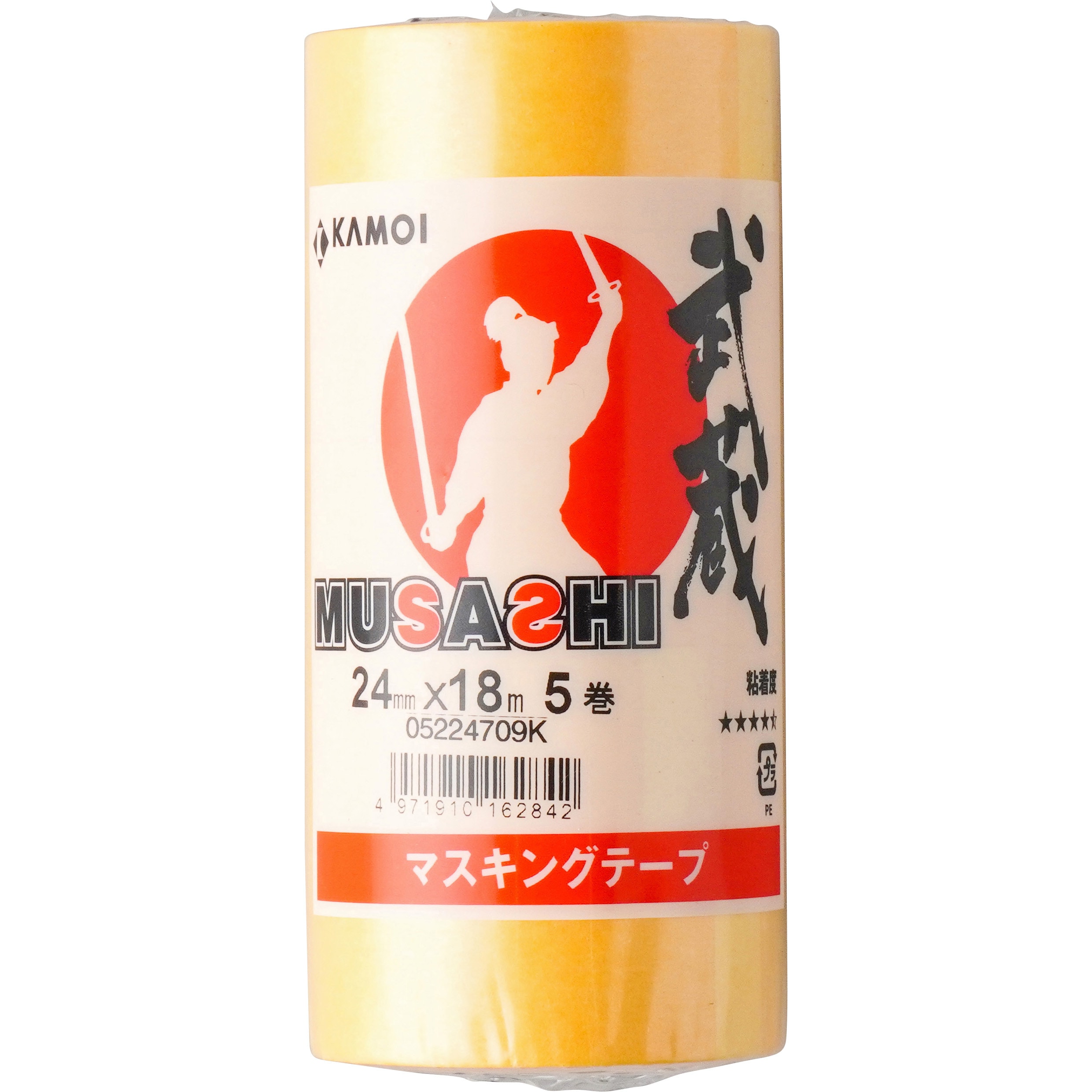 24mm 車両塗装用マスキングテープ 武蔵 カモ井加工紙 和紙基材 黄色