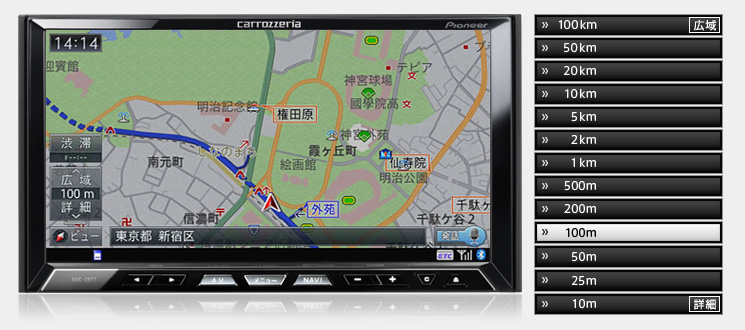 地図表示1 | サイバーナビ AVIC-ZH77 | カーナビ | carrozzeria
