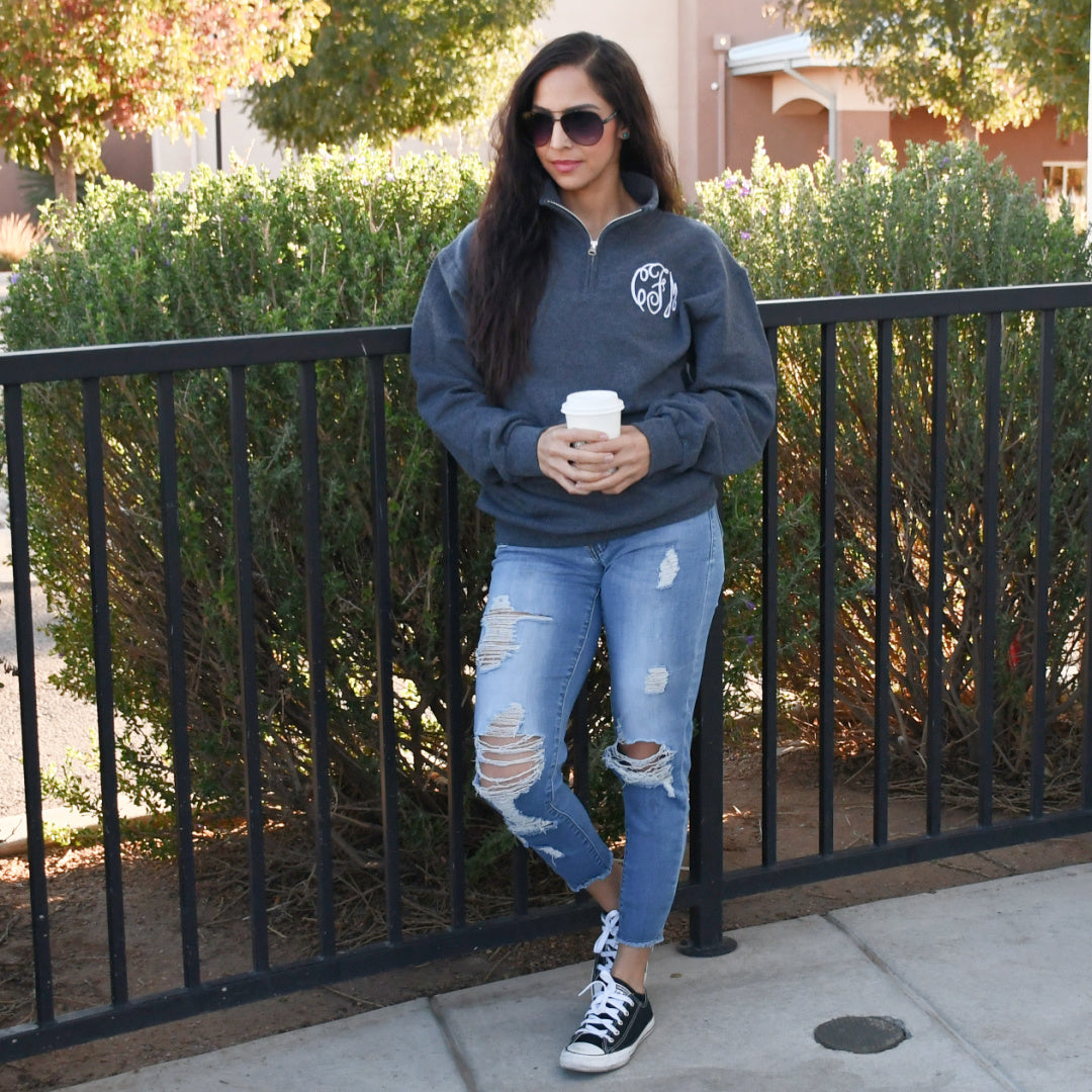 Monogrammed Quarter Zip Sweatshirt - – Junie Grace