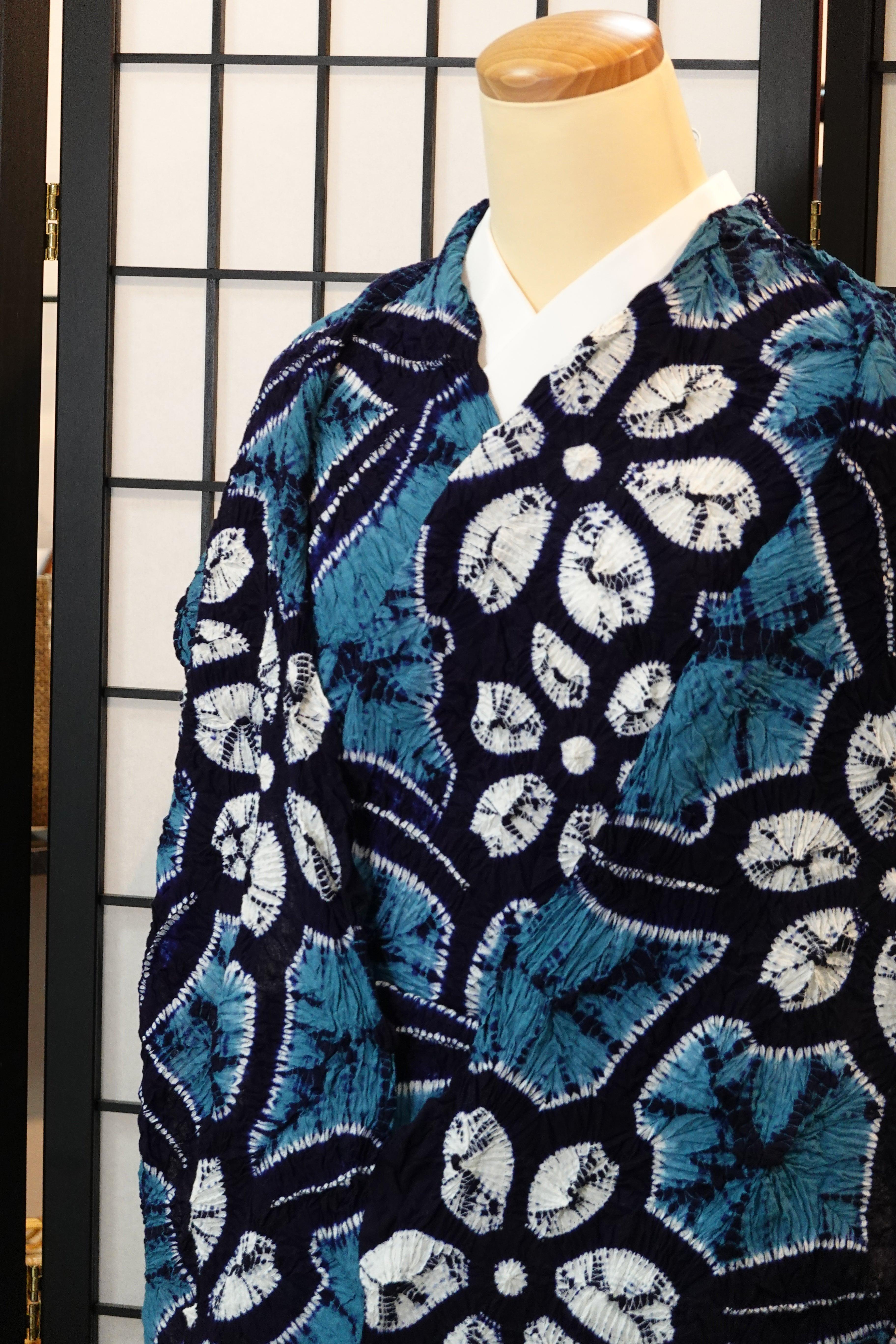 伝統工芸・有松絞り浴衣 単品 歌舞伎の隈取りの柄 伝統工芸・有松絞り