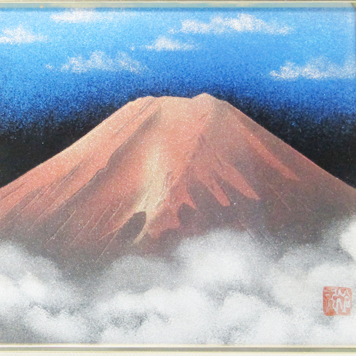 輪島塗 漆額(パネル) -赤富士の沈金仕上げ- [黒色] 木枠｜輪島市の