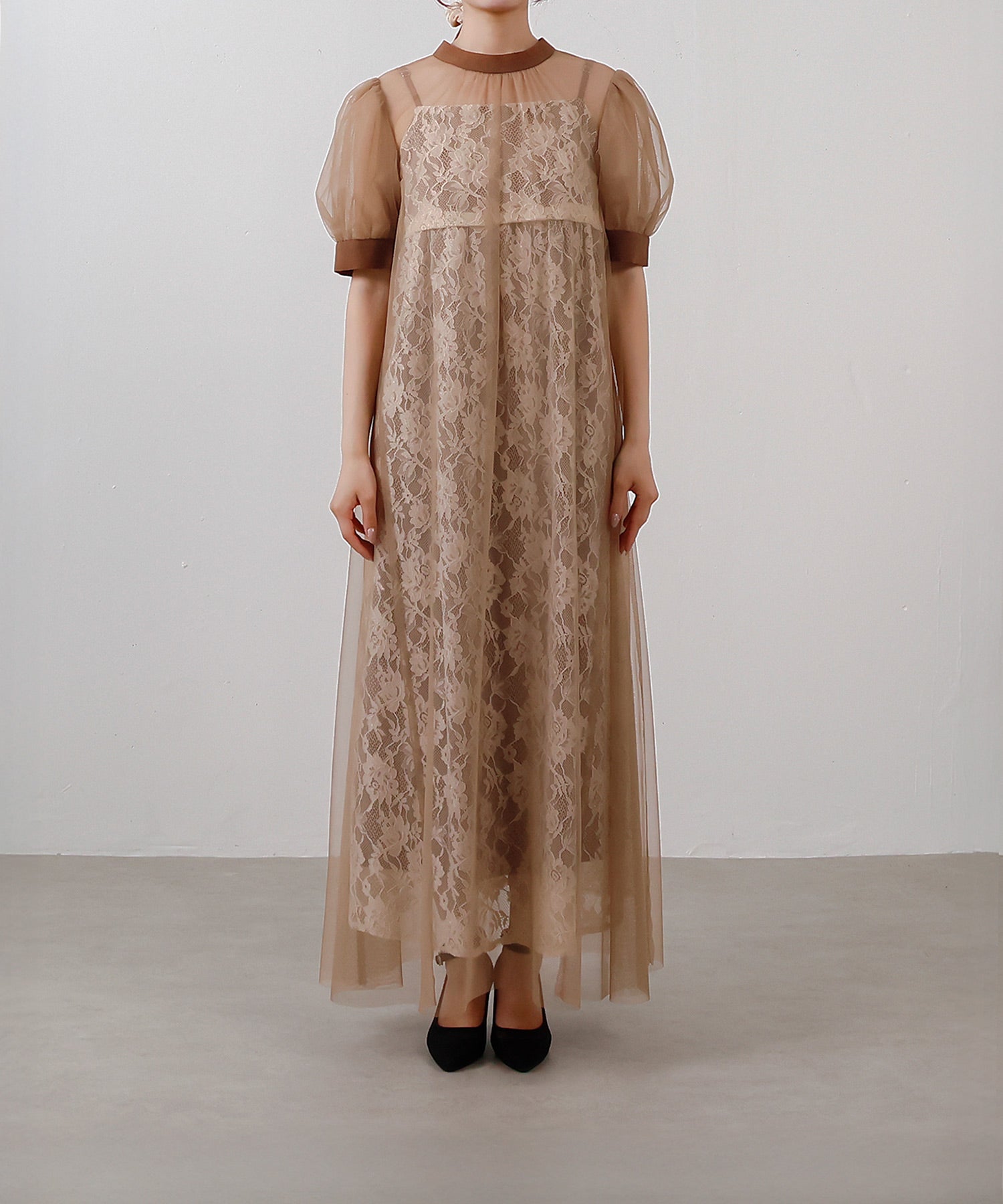 チュール バック リボン レースキャミワンピ 2点セット