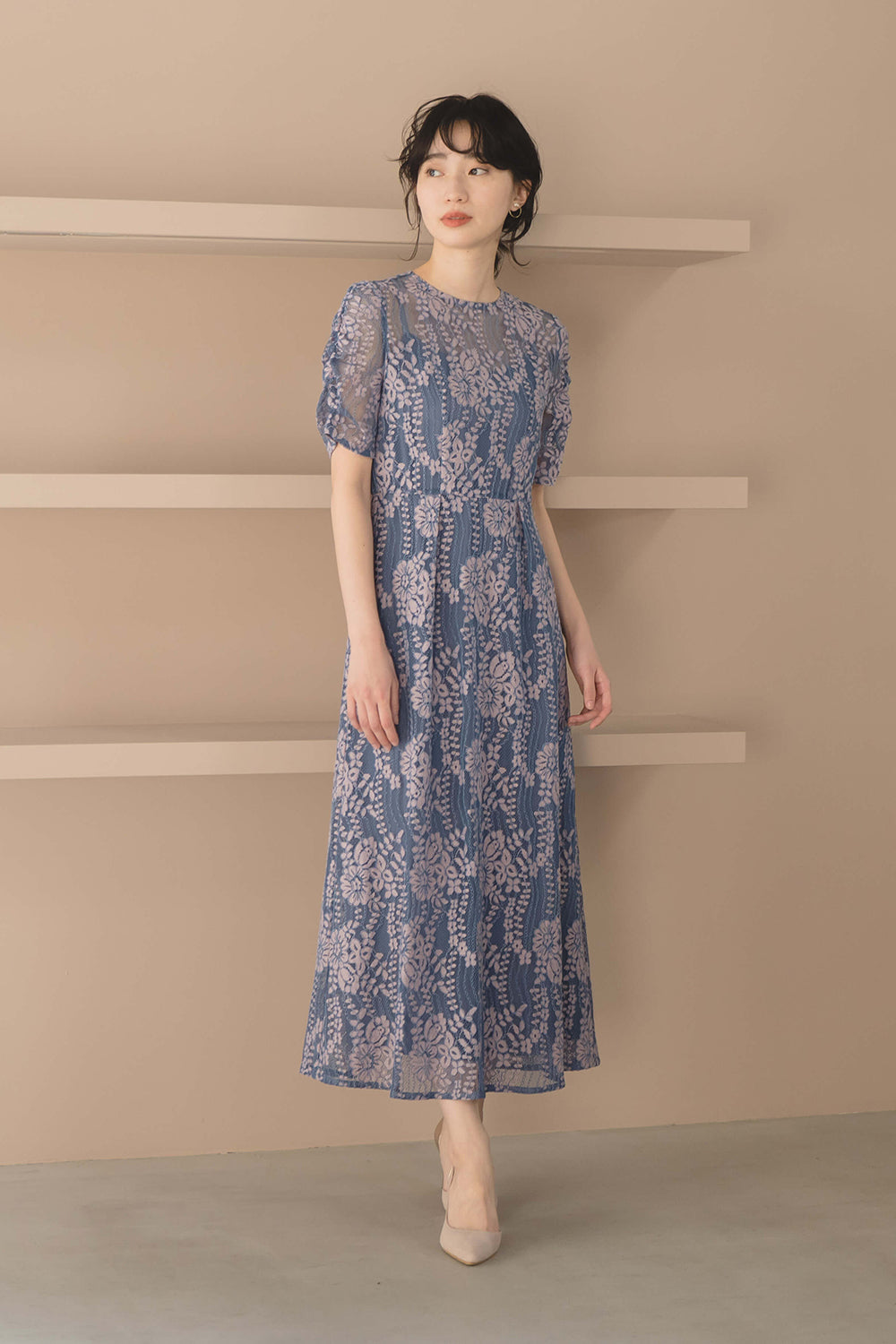 kaene公式オンラインストア 配色レースエプロンワンピース / 100604