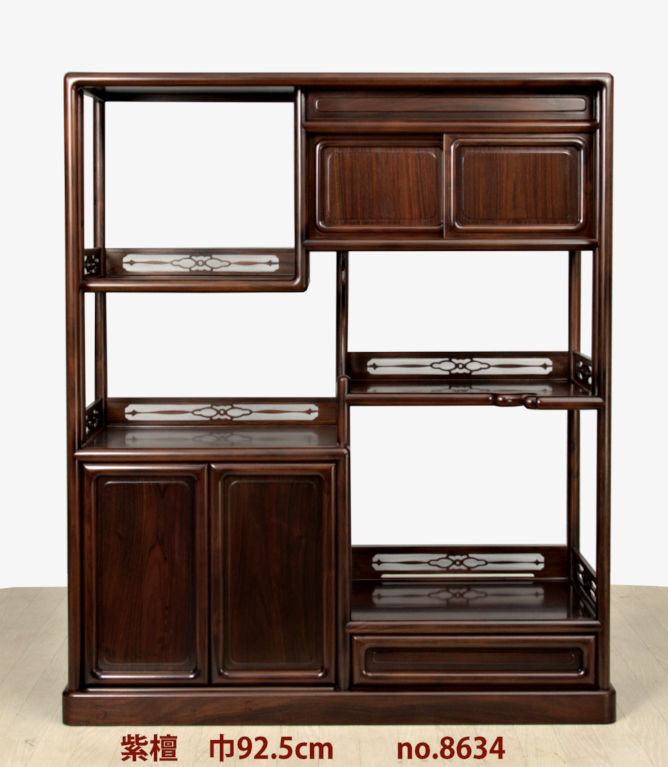 飾り棚:紫檀 隅丸 4枚戸 3尺棚 (これから仕上げ品) no.8634 / 唐木家具