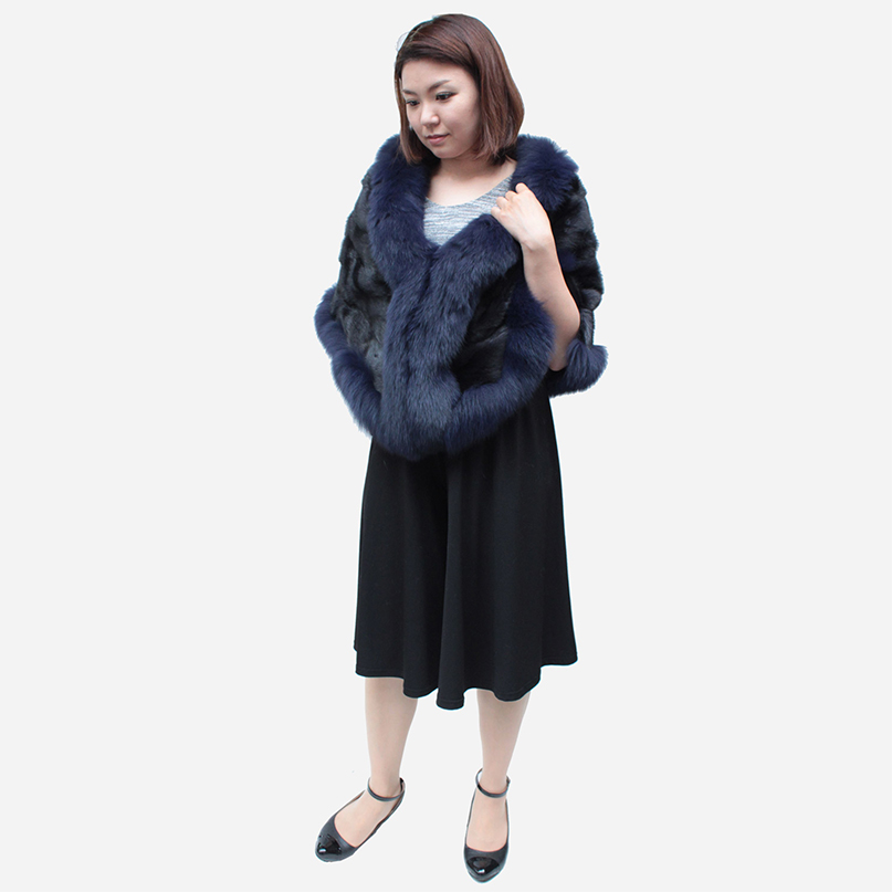 ミンク フォックス 毛皮ケープ レディース ブラック/ブラウン/ネイビー