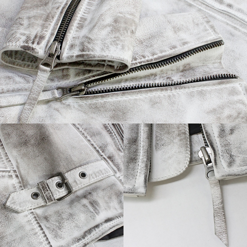 レザージャケット メンズ ダメージ風 ホワイト 白色 本革 シングル