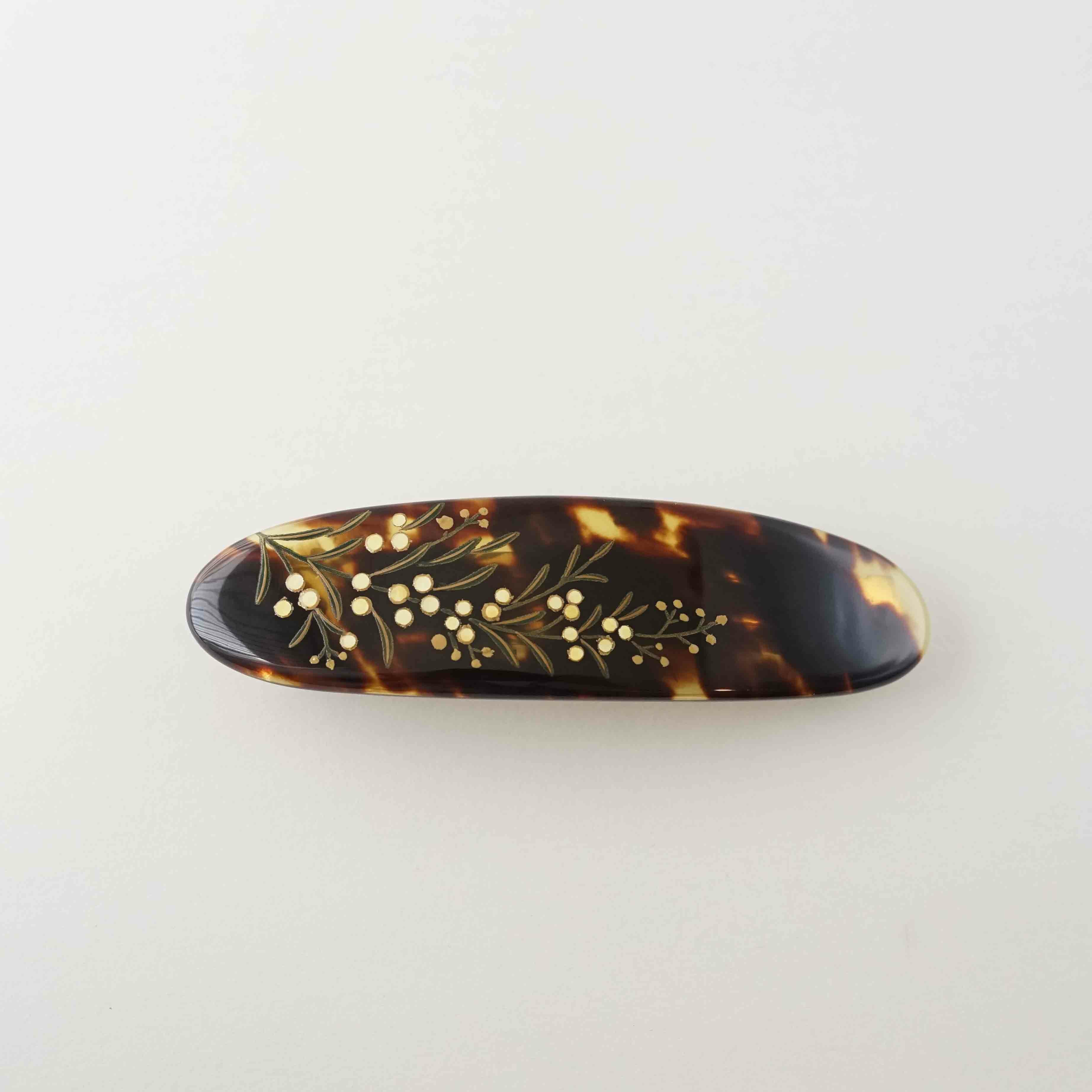 本べっ甲 純金蒔絵螺鈿かんざし 蔦文様（パール付き）バチ型 | かづら