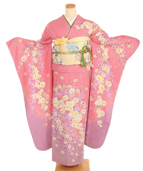 振袖レンタル｜ピンクに桜牡丹｜F0455｜3L｜宅配着物レンタル・一式
